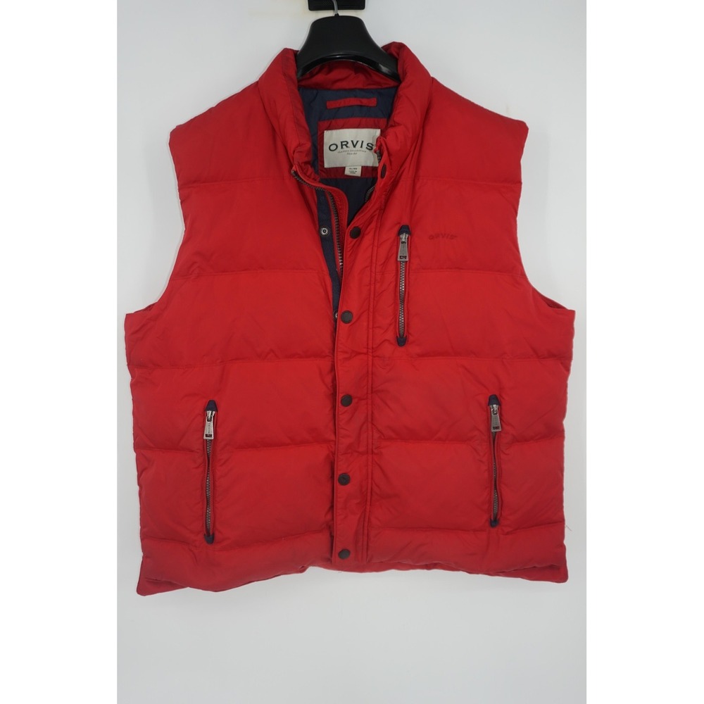 Orvis Vest Red Down Puffer Quilted Nylon Zip‎ Pockets Outdoor Insulated Men's XL
